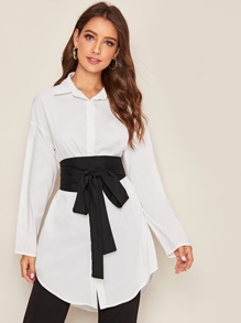 Drop Shoulder Self Belted Corset Shirt