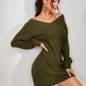 Drop Shoulder Solid Sweater Dress