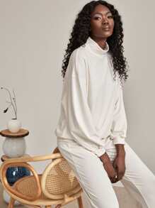 Drop Shoulder Stand Neck Sweatshirt