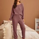 Drop Shoulder Waffle Knit Lounge Set