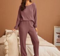 Drop Shoulder Waffle Knit Lounge Set