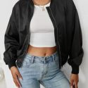 Drop Shoulder Zip Up Bomber Jacket