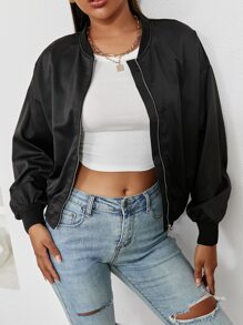 Drop Shoulder Zip Up Bomber Jacket