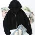 Drop Shoulder Zip Up Drawstring Hoodie