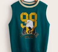 Eagle & Slogan Graphic Striped Trim Tank Top