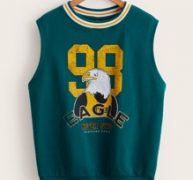 Eagle & Slogan Graphic Striped Trim Tank Top