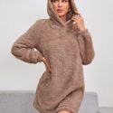 Ear Detail Hooded Teddy Sweatshirt Dress