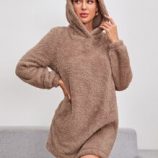 Ear Detail Hooded Teddy Sweatshirt Dress