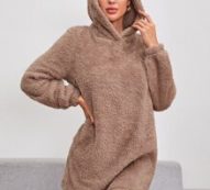 Ear Detail Hooded Teddy Sweatshirt Dress