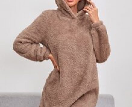 Ear Detail Hooded Teddy Sweatshirt Dress