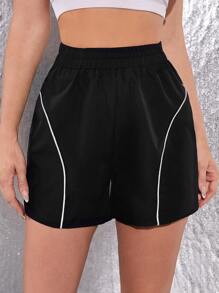 Elastic Waist Contrast Trim Quick-Drying Sports Shorts