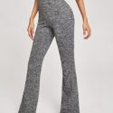 Elastic Waist Flare Leg Marled Pants