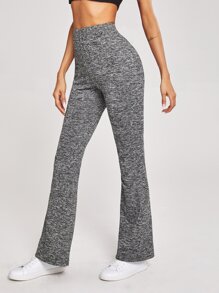 Elastic Waist Flare Leg Marled Pants