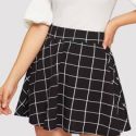 Elastic Waist Grid Textured Skirt