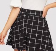 Elastic Waist Grid Textured Skirt