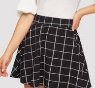 Elastic Waist Grid Textured Skirt