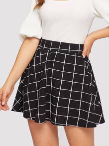 Elastic Waist Grid Textured Skirt