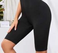 Elastic Waist Solid Biker Shorts