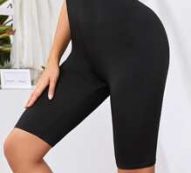 Elastic Waist Solid Biker Shorts