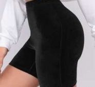Elastic Waist Velvet Biker Shorts