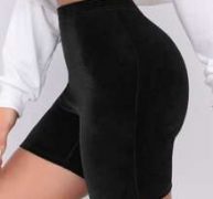 Elastic Waist Velvet Biker Shorts