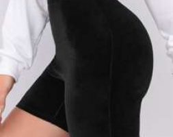 Elastic Waist Velvet Biker Shorts