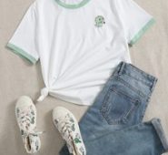 Embroidery Cartoon Ringer Tee