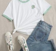 Embroidery Cartoon Ringer Tee