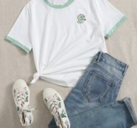 Embroidery Cartoon Ringer Tee