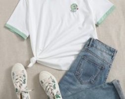 Embroidery Cartoon Ringer Tee