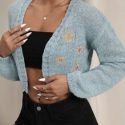 Embroidery Drop Shoulder Crop Cardigan