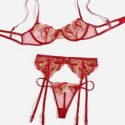 Embroidery Mesh Underwire Garter Lingerie Set