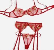Embroidery Mesh Underwire Garter Lingerie Set