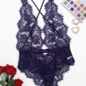 Eyelash Floral Lace Plunging Teddy Bodysuit