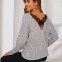 Eyelash Lace Trim Drop Shoulder Sweater