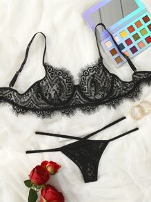 Eyelash Lace Underwire Lingerie Set