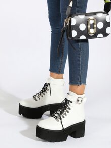 Eyelet Buckle Decor Combat Boots