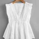 Eyelet Embroidered Scallop Ruffle Hem Top