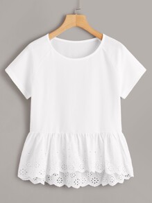 Eyelet Embroidery Ruffle Hem Blouse