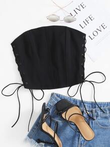 Eyelet Lace Up Knot Bandeau Top