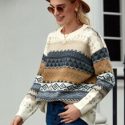 Fair Isle Pattern Drop Shoulder Sweater