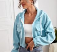 Fake Pocket Drawstring Thermal Lined Zip-up Hooded Jacket