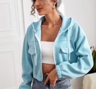 Fake Pocket Drawstring Thermal Lined Zip-up Hooded Jacket