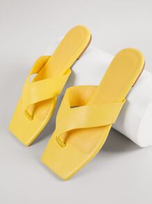 Faux Leather Toe-Thong Flip Flops