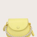 Faux Pearl Beaded Flap Satchel Bag