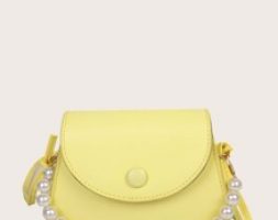 Faux Pearl Beaded Flap Satchel Bag