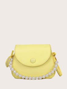 Faux Pearl Beaded Flap Satchel Bag