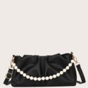 Faux Pearl Beaded Satchel Bag