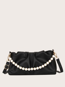 Faux Pearl Beaded Satchel Bag