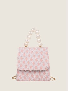 Faux Pearl Beaded Satchel Bag